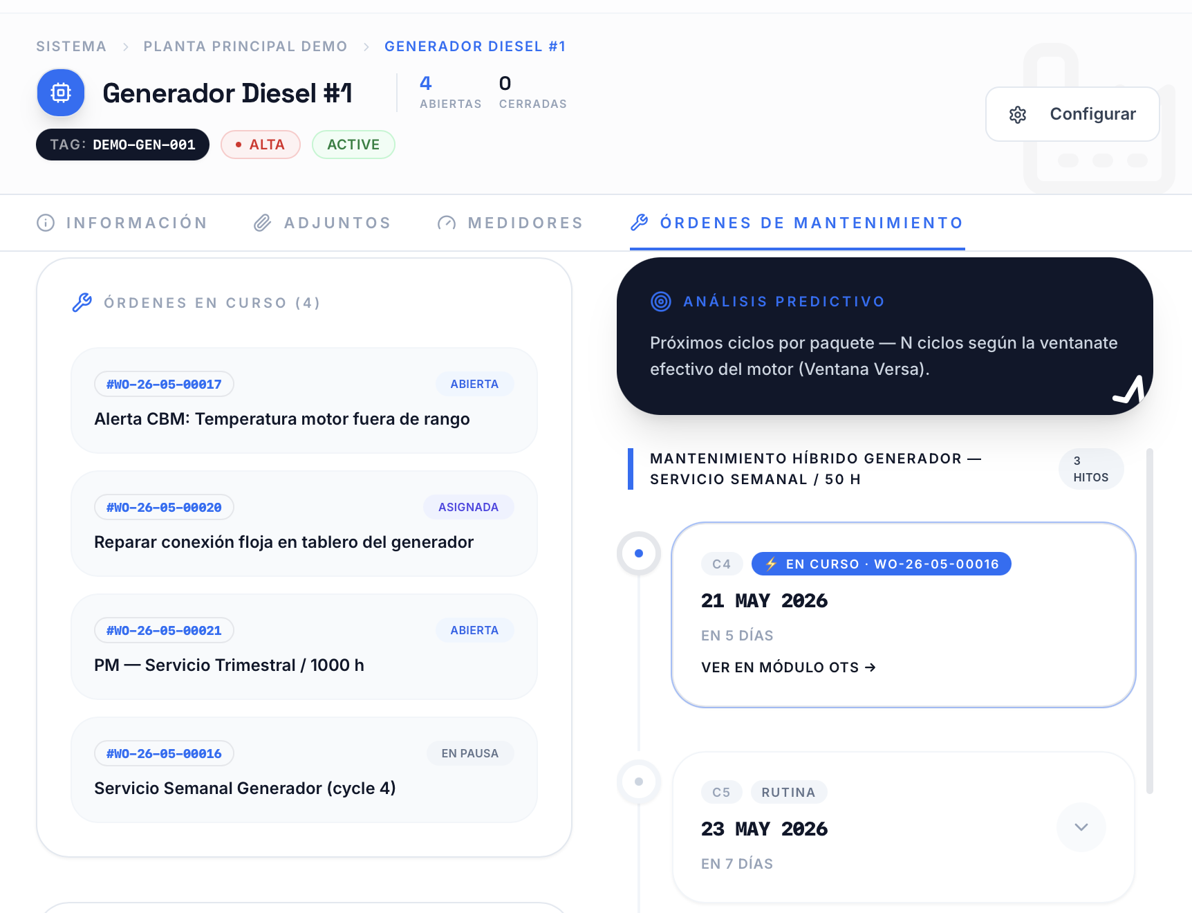 Panel de activos con impacto operativo en VersaMaint